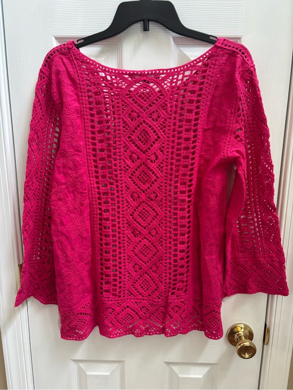 Anthropologie Blue Tassel Boho Hot Pink Crochet Lace Top, Size XL, NWOT - Picture 5 of 6